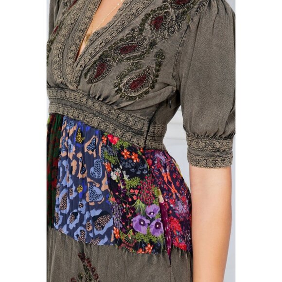 Young Threads Graphite Embroidered Patchwork Tiered Maxi Dress DR23666 - Picture 4 of 5